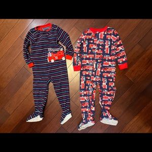 Lot of Fleece Footie PJs Firetrucks 3T